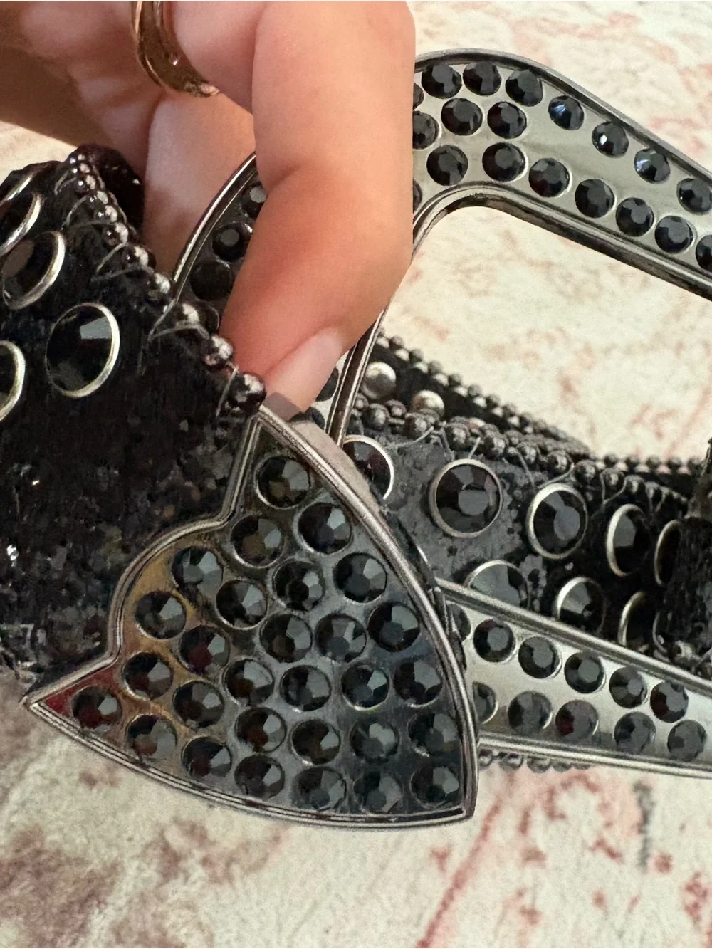 Studded Black Crystal Belt Buckle - Women Accessories